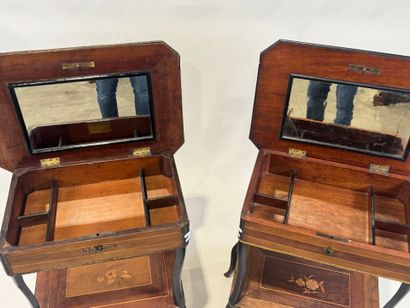 Two working tables in wood and marquetry...