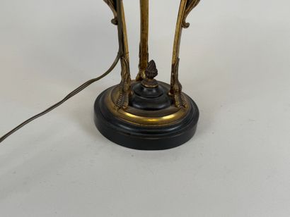 Lamp stand in bronze and green lacquered...