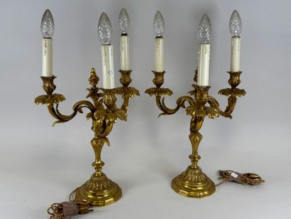Large pair of gilded bonze three-armed torches...