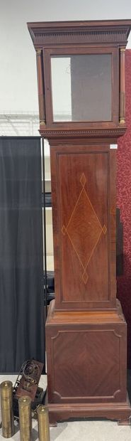 Floor clock in mahogany and light wood fillets,...