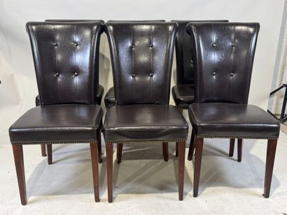 Series of six chairs in dark-brown imitation...