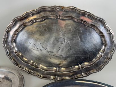 Three silver-plated serving dishes, one of...