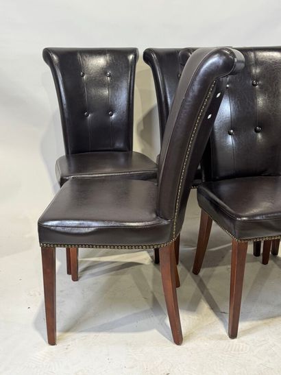 Series of six chairs in dark-brown imitation...