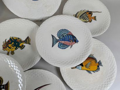 Gien.
Series of twelve circular white earthenware...