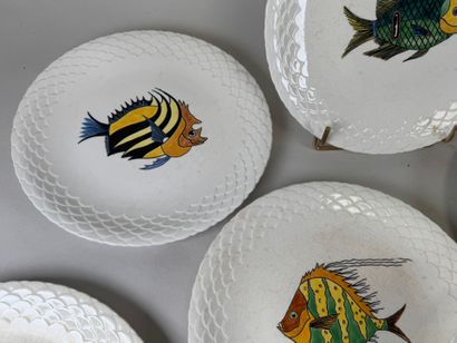 Gien.
Series of twelve circular white earthenware...