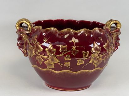 Large earthenware cachepot on a red ground...