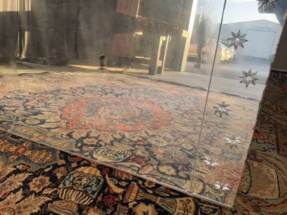 Large rectangular mirror with flower design.
190...