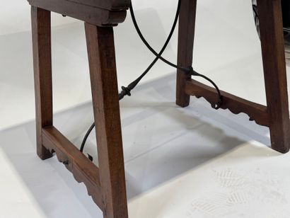 Walnut table with rectangular top, wrought-iron...