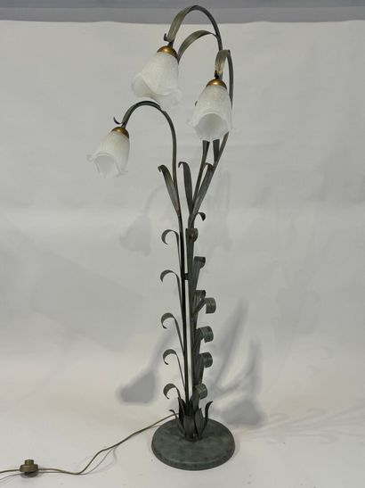 Floor lamp in green and gold lacquered metal,...