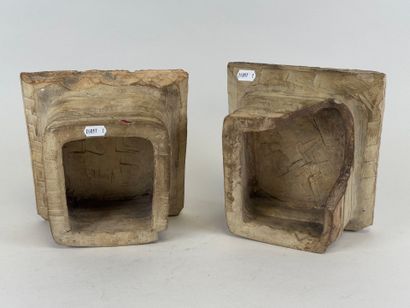 Two earthenware stove tiles decorated with...