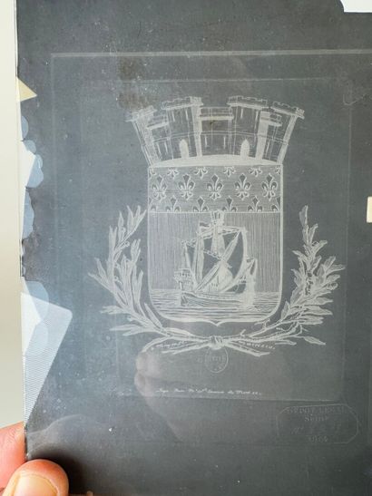 Set of two glass photographic plates, one...