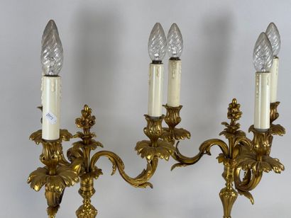 Large pair of gilded bonze three-armed torches...