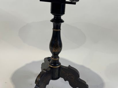 Trivet pedestal table in blackened burgundy...