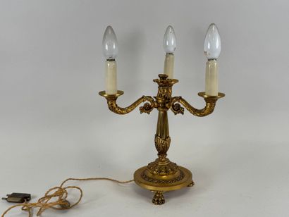 Gilded bronze three-light torch with circular,...