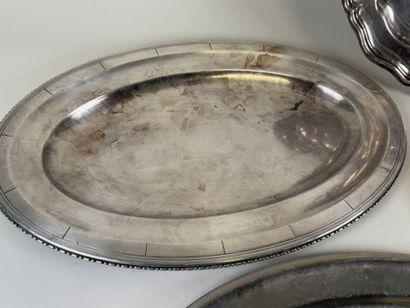 Three silver-plated serving dishes, one of...