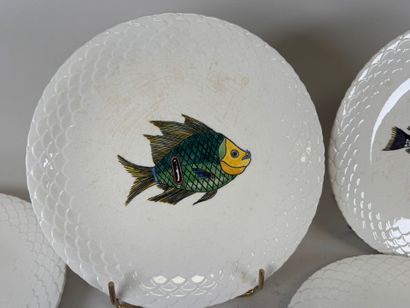 Gien.
Series of twelve circular white earthenware...