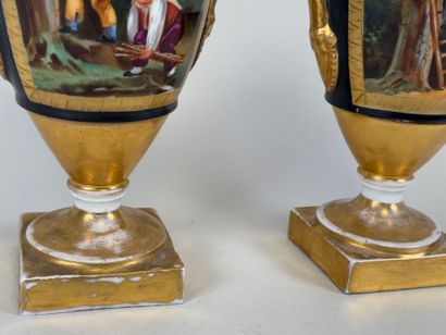 Pair of baluster vases on pedestal in polychrome...