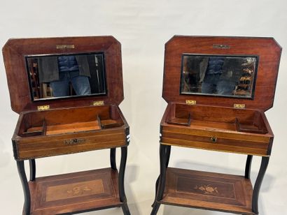 Two working tables in wood and marquetry...