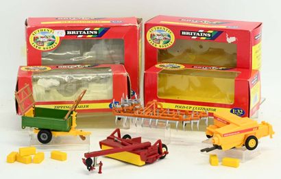 BRITAINS, 4 metal and plastic farm implements,...