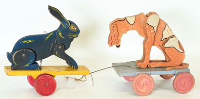 Jouets à trainer en bois début XXème, petites...