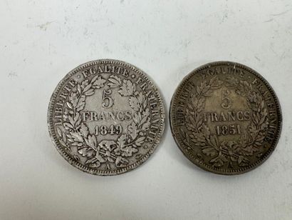 Two silver 5 franc Ceres coins, 1849A and...