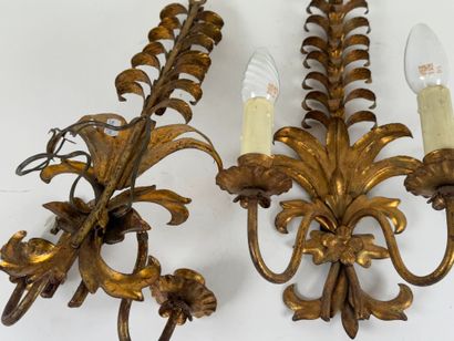 Pair of two-arm sconces in cut-out and gilded...