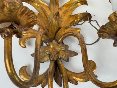 Pair of two-arm sconces in cut-out and gilded...