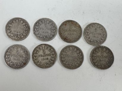 Eight pieces of 5 francs Louis Philippe Roi...