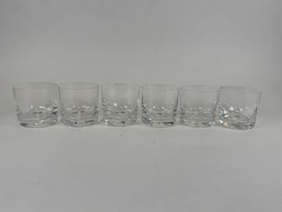 DAUM France.
Set of six crystal whisky glasses.
H....