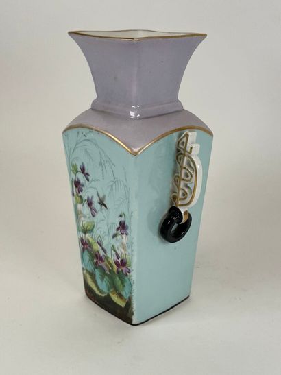 Square vase in polychrome porcelain with...