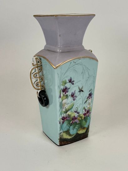 Square vase in polychrome porcelain with...