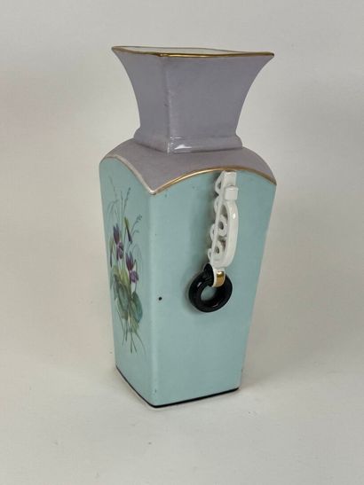 Square vase in polychrome porcelain with...