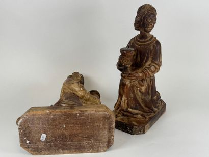Pair of carved wood picnic tables decorated...