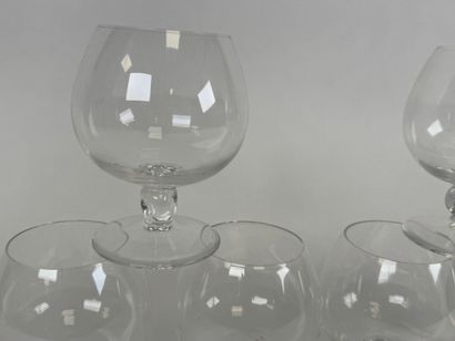DAUM France.
Set of six crystal cognac glasses.
H....