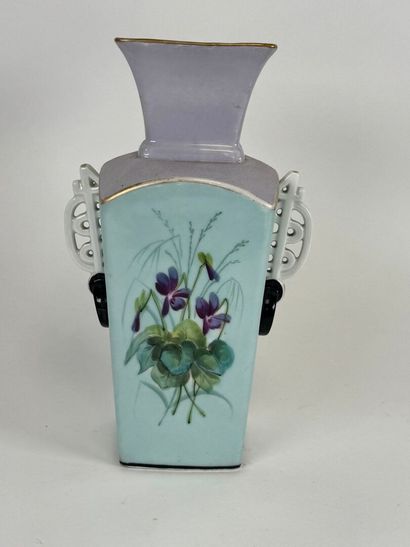 Square vase in polychrome porcelain with...