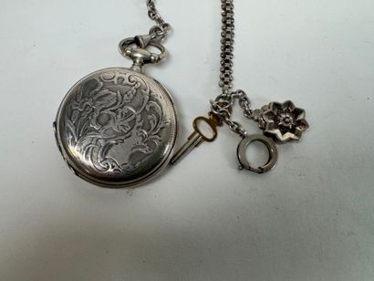 FORESTIER.
Silver gousset watch with chain.
D....