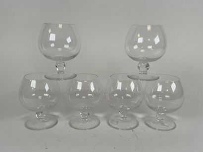 DAUM France.
Set of six crystal cognac glasses.
H....