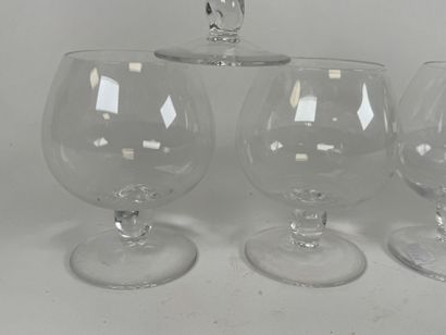 DAUM France.
Set of six crystal cognac glasses.
H....