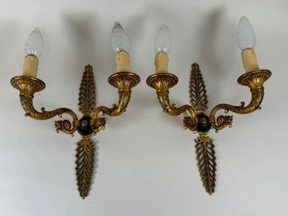Large pair of chased, gilded and patinated...