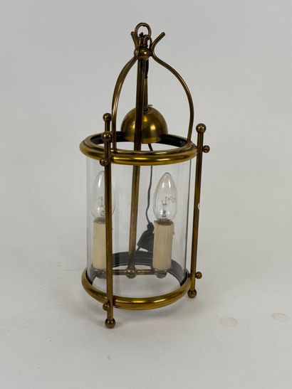 Small circular brass and glass lantern with...