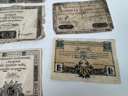 Lot of five assignats and a 1 franc bill...