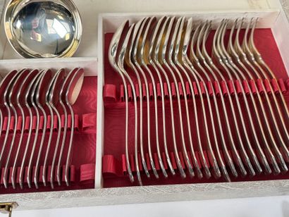 Set of silver-plated flatware with stylized...