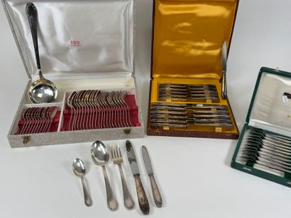 Set of silver-plated flatware with stylized...