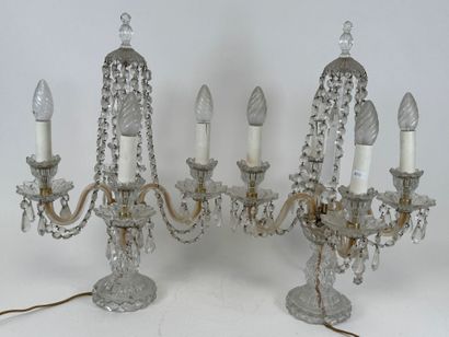 Pair of crystal and glass girandoles, with...