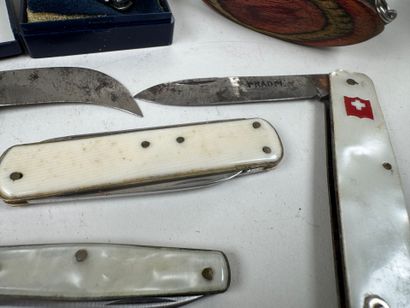 Collection of 6 small folding knives in wood,...