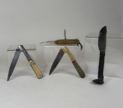 Set of 4 knives, including one with damascened...