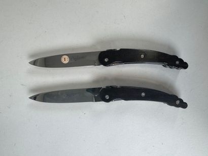 Set of 6 knives with horn and wood handles,...