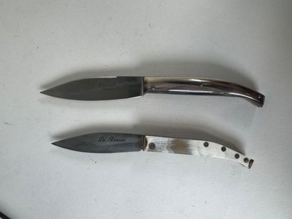 Set of 6 knives with horn and wood handles,...