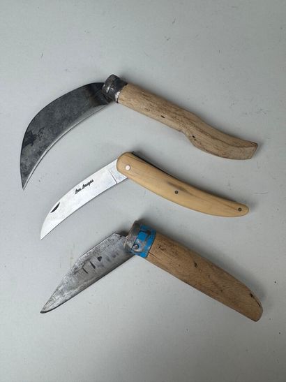 Set of 10 knives with wooden handles, including...
