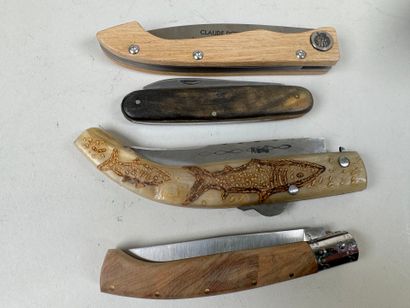 Collection of four folding pocket knives...